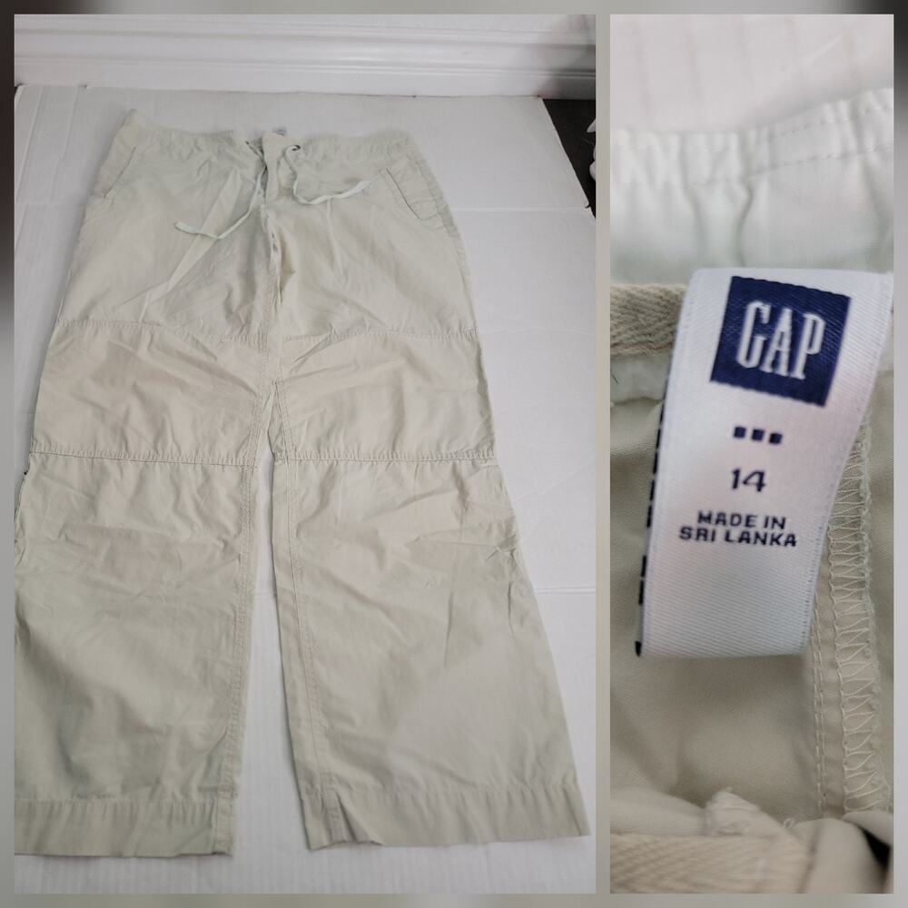 GAP Wide Leg Pants SZ 14 Straight Pockets Drawstring Adjustable Length Coastal